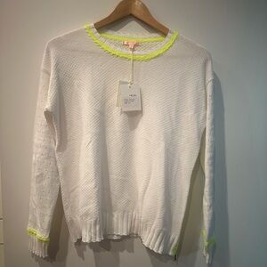 Lisa Todd White Sweater with Neon Yellow Trim xs NWT